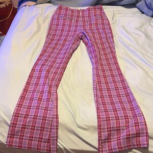 SO Pink Plaid Boot Cut Pants